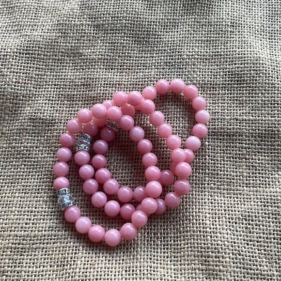 Natural rose quartz stackable‘s with a crystal & spacers Stretch alot 3 - Picture 8 of 11